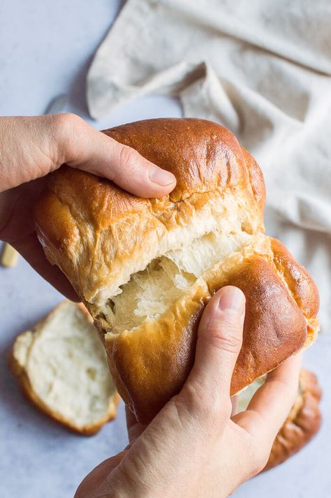 Vegan Hokkaido milk bread - a vegan version of the softest, fluffiest bread ever! This eggless and dairy free milk bread has a cloud-like texture and is perfect for breakfast and snacking. #vegan #plantbased #veganbread #veganmilkbread #milkbread #hokkaidomilkbread #veganbaking #veganbreadfast #bread Vegan Cinnamon Buns, Bread Cinnamon Rolls, Hokkaido Milk Bread, Bread Cinnamon, Vegan Bread Recipe, Vegan Essentials, Bread Buns, Artisan Breads, Vegan Cinnamon Rolls