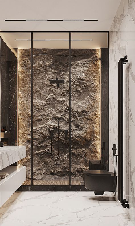 Stone Wall Design, Bathroom Decor Luxury, Modern Kitchen Design Luxury 2020, Bathroom Design Decor, Bathroom Inspiration Decor, Bathroom Design Luxury, Modern Kitchen Design Luxury, Dream House Interior, Modern Bathroom Design