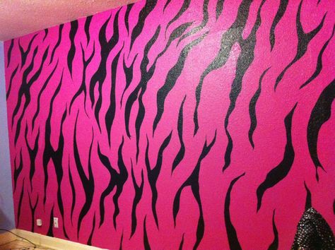 Zebra stripe, hand painted on wall Mcbling Decor, Mcbling Room, Zebra Print Bedroom, Monster High Bedroom, Zebra Print Walls, 2000s Room, Zebra Room, Animal Print Bedding, Stripe Wall