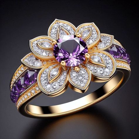 Unique Gold Jewelry Designs, New Gold Jewellery Designs, Pretty Engagement Rings, Amethyst Birthstone, Prom Jewelry, Classic Wedding Rings, Cute Engagement Rings, Rings Jewelry Fashion, Purple Jewelry