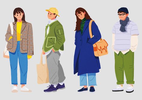 在街上 (The Street. 2017) by JINGOO - Notebook Illustrated Clothing, Clothing Illustration, Illustration People, Flat Design Illustration, People Illustration, Digital Art Illustration, Illustration Girl, Clothes Style, Illustration Sketches