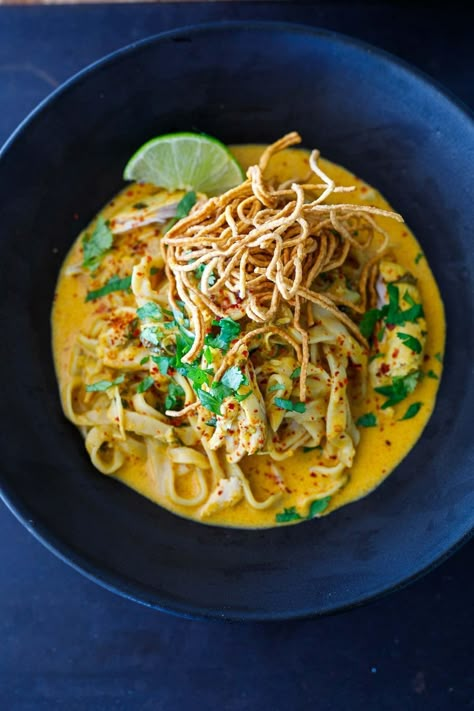 Easy Khao Soi Recipe | Feasting At Home Khao Soi Recipe, Coconut Noodle Soup, Thailand Recipes, Coconut Curry Noodle Soup, Thai Noodle Soups, Curry Noodle Soup, Soup Dishes, Mushrooms Recipes, Asian Soups