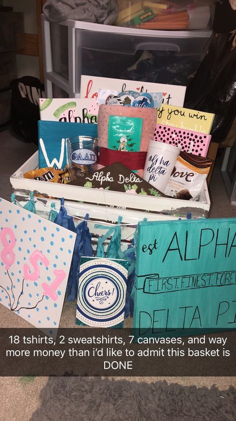 Sorority Initiation Basket, Agd Canvas, Initiation Ideas, Initiation Basket, Sorority Baskets, Sorority Initiation, Big/little Baskets, Sorority Pins, Big Little Basket