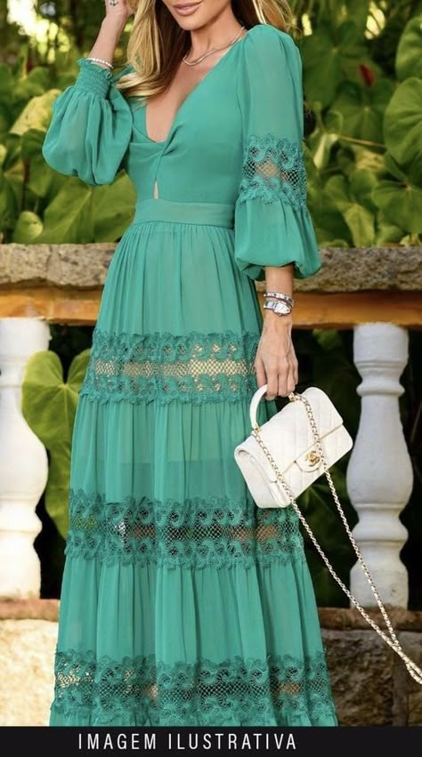 Stylish Party Dresses, Designs For Dresses, Fashion Dresses Casual, Maxi Dress Cotton, Lace Maxi, Green Lace, Modest Dresses, Fashion Sewing, Dress Clothes For Women