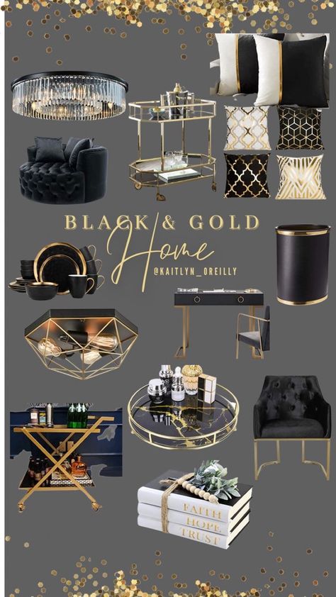 Gold White And Black Living Room Ideas, Black Gold Furniture Living Room, Black Gold And Silver Home Decor, Black And Gold Bedroom Apartment, Glam Amazon Finds, Black And Gold Living Room Amazon, Black Gold And Silver Living Room Decor, Black And Gold Glam Living Room, Black Theme Room Decor