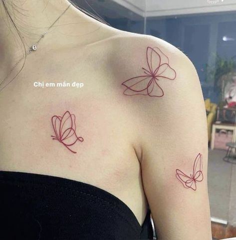 Cute Small Tattoos Aesthetic, Tattoes Idea Aesthetic, Red Minimalist Tattoo, Buterfluffy Tatoos, Elegant Tattoos For Women Classy, Soft Tattoo Aesthetic, Butterfly Tattoo Shoulder, Cute Butterfly Tattoos, Butterfly Tattoo On Back