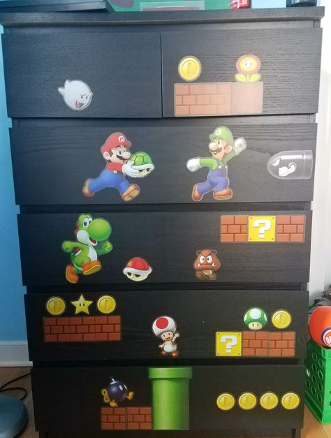 Mario Dresser, Mario Bedroom, Fun Furniture Design, Mario Bros Room, Super Mario Room, Mario Room, Diy Loft Bed, Mario Birthday Party, Mario Birthday