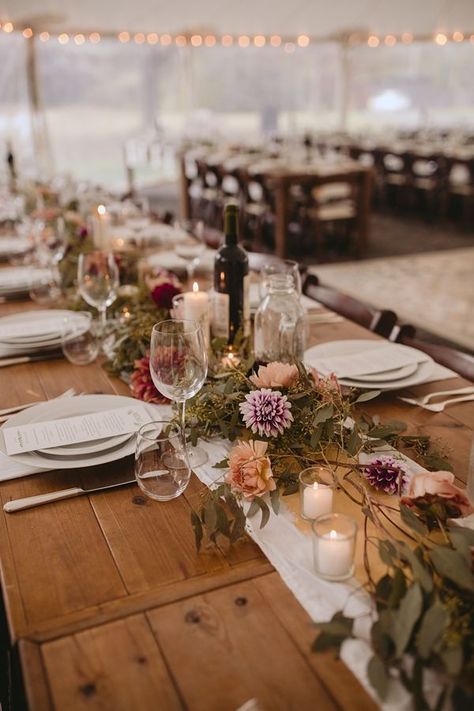 Foxfire Mountain House Wedding, Queer Wedding Ideas, Mountain House Wedding, Fall Wedding Tablescapes, Farm Table Wedding, Family Style Weddings, Fall Mountain Wedding, Tent Decor, Upstate New York Wedding