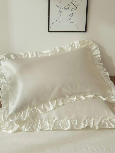 1pair Satin Ruffle Pillowcase Without Filler | SHEIN USA Ruffle Pillow Case, Easy Diy Room Decor, Ruffle Pillow, Aesthetic Room Ideas, Satin Pillow, Satin Bedding, Ruffle Bedding, Satin Pillowcase, Pillow Cover Design