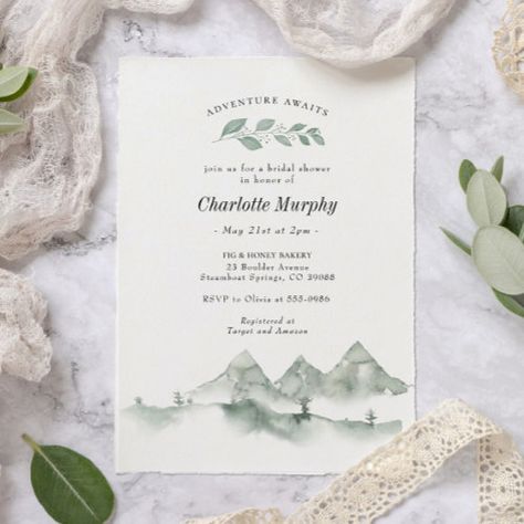 Adventure Awaits Watercolor Mountain Bridal Shower Invitation #zazzle #weddinginvitations #birthdayinvitations #babyshowerinvitations #zazzleinvitations #monogram #businesscards #graduation #homedecor Beach Wedding Save The Date, Mountain Bridals, Mountain Adventure, Cheap Wedding Invitations, Wedding Party Supplies, Etsy Wedding Invitations, Watercolor Mountains, Wedding Save The Date, Wedding Invitation Wording