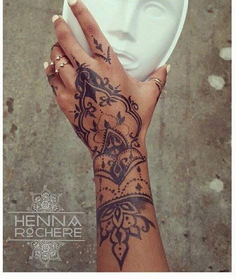 Romani Hand Tattoo, Hand Tats For Women Mandala, Women Hand Tattoo Ideas Unique, Big Hand Tattoos For Women, Female Hand Tattoos For Women, Ladies Hand Tattoos, Lace Hand Tattoo, Mandala Hand Tattoo For Women, Girl Hand Tattoos Ideas