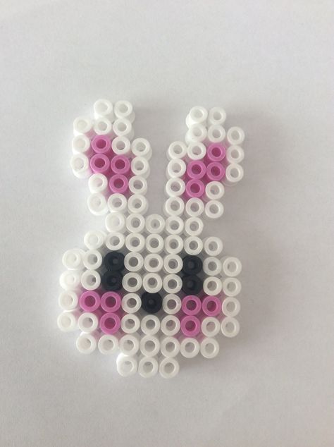 Hama bead Rabbit 14x9 Hama Beads Bunny, Perler Bunny, Hama Beads Patterns Easter, Easter Perler Beads, Bunny Perler Beads, Hama Beads Kawaii, Beaded Rabbit, Hello Kitty Bunny, Easy Perler Beads Ideas