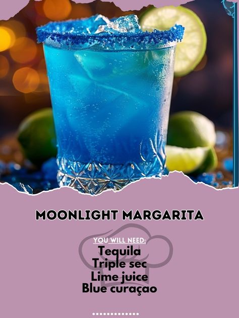 🌙 Sip into the night with Moonlight Margarita! 🌙🍹 #MoonlightMargarita #Nightlife Moonlight Margarita Ingredients: Tequila (1 oz) Triple sec (1/2 oz) Lime juice (1/2 oz) Blue curaçao (1/2 oz) Salt (for rim) Lime wheel (for garnish) Instructions: Rim the glass with salt. Shake tequila, triple sec, lime juice, and blue curaçao with ice. Strain into the glass and garnish with a lime wheel. Embrace the night! 🌙🍸✨ #MargaritaNight #CocktailVibes #RecipeInspire Blue Margarita Recipe, Witch Cocktail, Shots Alcohol Recipes, Layered Drinks, Margarita Ingredients, Pretty Alcoholic Drinks, Slushie Recipe, Red Drinks, Liquor Recipes