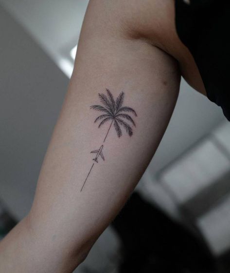 Fiji Tattoo, Again Tattoo, Trendy Tattoo Ideas, Plane Tattoo, Hawaii Tattoos, Palm Tattoos, Silhouette Tattoos, Palm Tree Tattoo, Tattoo Ideas For Men