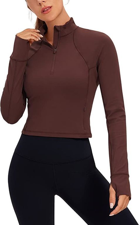 Long Sleeve Workout Shirt, Athletic Crop Top, Crz Yoga, Rose Leggings, Sports Crop Tops, Long Sleeve Workout, Quarter Zip Sweatshirt, Running Shirts, Half Zip Pullover