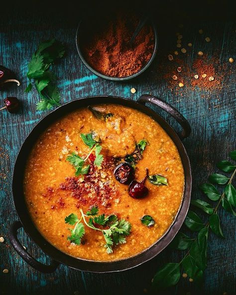 Sambar Wali Dal (Lentils with Sambar Masala) — Cupcakeree Sambhar Recipe, Pigeon Peas, Lentil Stew, Food Photography Inspiration, South Indian Food, Indian Snacks, Food Yummy, Indian Spices, Garlic Paste