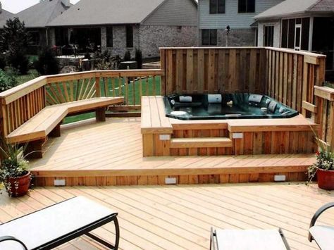 Top 80 Best Hot Tub Deck Ideas - Relaxing Backyard Designs Whirlpool Deck, Hot Tub Deck Design, Hot Tub Privacy, Ideas Terraza, Tub Deck, Hot Tub Landscaping, Hot Tub Surround, Small Backyards, Hot Tub Patio