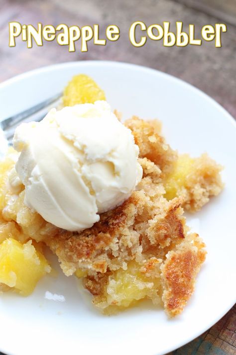 Disney's Pineapple Cobbler has sweet, cooked pineapple topped with a crumbly topping. It tastes great topped with a scoop of vanilla ice cream! Crockpot Cobbler Recipes, Crockpot Cobbler, Pineapple Cobbler, Cooked Pineapple, Pineapple Top, Cobbler Recipes, Instant Pot Chicken, Slow Cooking, Pressure Cooker Recipes