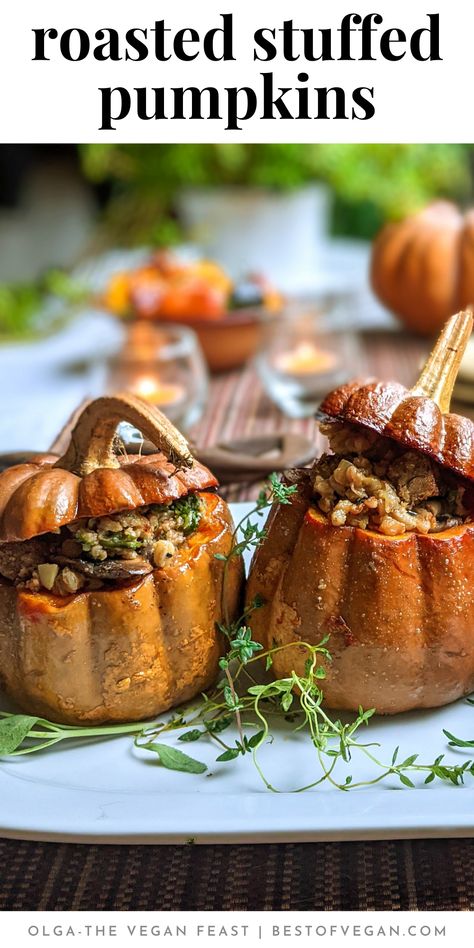 Egg-free Recipes, Stuffed Pumpkins, Vegan Feast, Stuffed Pumpkin, Traditional Thanksgiving, Vegan Roast, Vegan Mac And Cheese, Garlic Mushrooms, Sweet Pumpkin