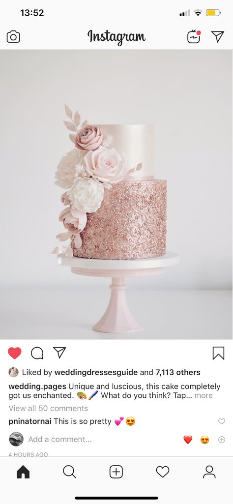 Pink White Birthday Cake, Simple Rose Gold Cake Ideas, 50th Birthday Cake For Women, Gold And White Cake, Cupcakes Flores, Cake Designs For Girl, Rose Gold Wedding Cakes, Rose Gold Cake, White Birthday Cakes