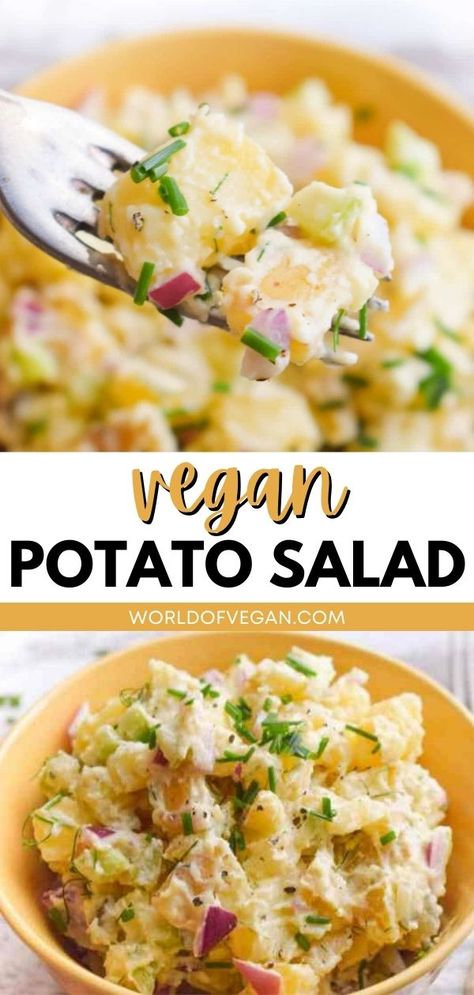 Eggless Potato Salad Recipe, Veggie Society, Vegan Potato Salad, Kala Namak, Potato Salad Healthy, Vegan Potato Salads, Healthy Potatoes, Vegan Summer Recipes, Potato Salad Recipe