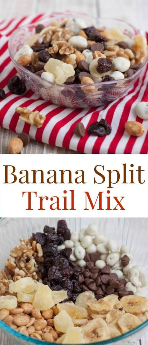 Kid Friendly Trail Mix Recipes, Healthy Trail Mix Recipes, Dried Banana Chips, Nuts And Dried Fruit, Check Mix, Healthy Trail Mix, Snacks On The Go, Trail Mix Recipes, Snack Mixes