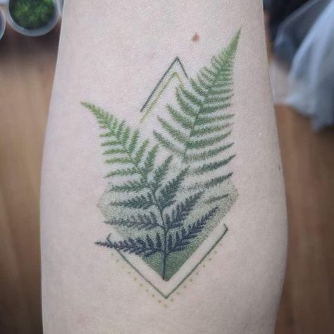 Green & Symmetric Fern Tattoo Fern Tattoo Design, Maui Tattoo, Pnw Tattoo, Green Tattoos, Fern Tattoo, Autumn Tattoo, Jewel Tattoo, Saved Tattoo, Tatuaje A Color