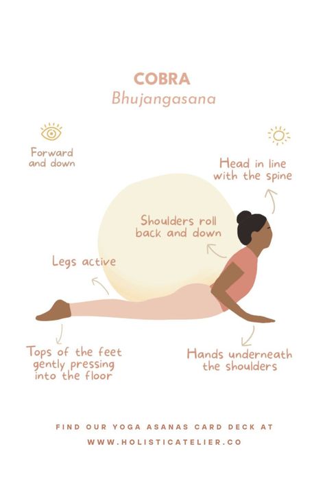 yoga pose cobra bhujangasana Vinyasa Yoga Sequence, Yoga Symbols, Yoga Facts, Yoga Cards, Yoga Illustration, Yoga Branding, Cobra Pose, Teaching Yoga, Yoga Journal