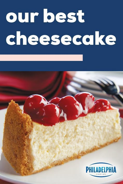 Baked Cherry Cheesecake Recipe, Traditional Cheesecake Recipes, Cheesecake Recipes Easy Homemade, Traditional Cheesecake, Cheesecake Recipes Philadelphia, Philadelphia Cheesecake, Love Recipe, Easy No Bake Cheesecake, Cheesecake Recipes Classic