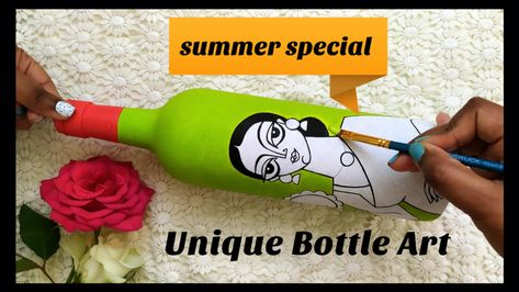 Summer Special Bottle Art Bottel Paintings Aesthetic, Bottel Paintings, Paintings Aesthetic, Buddha Art Drawing, Sketches Pencil, Glass Bottles Art, Diy Bottle Crafts, Art Videos Tutorials, Hinduism Art