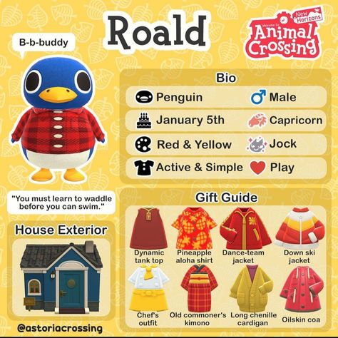 Acnh Villagers Guide, Roald Animal Crossing Gift Guide, Acnh Villager Roald, Piper Acnh Gift Guide, Animal Crossing Villager Gift Guide, Acnh Villager Gift Guide, Acnh Notebook, Animal Crossing Ideas Island, Animal Crossing Gift Guide