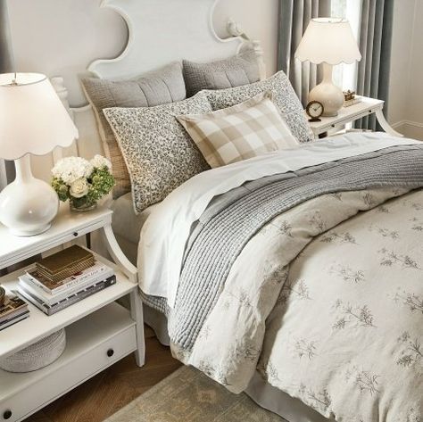 Neutral Guest Room Decor, Farm House Bedding, Luxurious Bedding Ideas, Guest Room Bedding Ideas, Layering Bedding Ideas, Cottage Style Bedding, King Bedding Ideas, Pom Bedding, Master Bedding Ideas