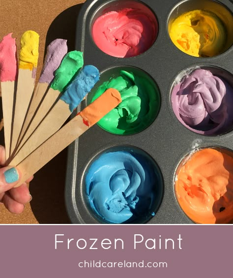 Easy to make frozen paint for toddlers and preschool.  We had a lot of fun making the paint and then painting with it outside. Marshmallow Paint, Frozen Paint, Preschool Painting, Frozen Painting, Toddler Painting, Recipe For Kids, Preschool Games, Toddler Art, Classroom Crafts