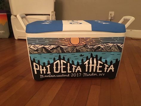 Frat Painting, Formals Cooler, Cooler Ideas Fraternity, Pike Cooler, Cooler Formal, Mountain Weekend Cooler, Painted Fraternity Coolers, Nola Cooler, Formal Coolers