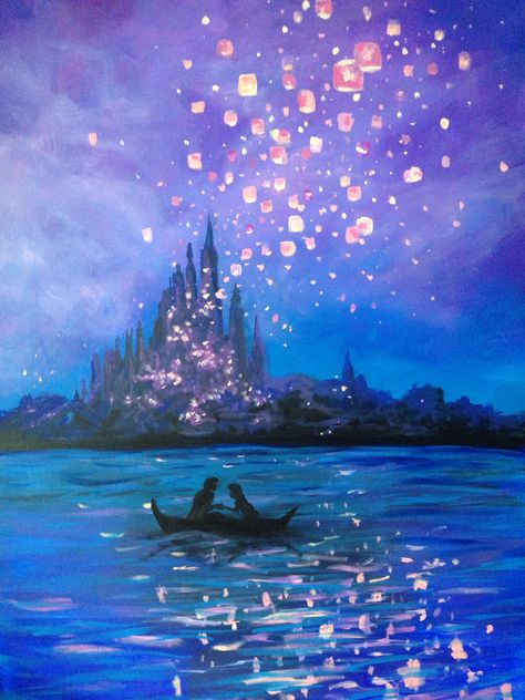 Guilty pleasure: tangled fan art  "The new dream" (I see the light) Nicole Kardaras 2015  Acrylic on canvas Tangled Poster, Wall Paper Iphone, Paper Iphone, Poster Collection, Tangled, Painting Ideas, Lanterns, Floating, Canvas Painting