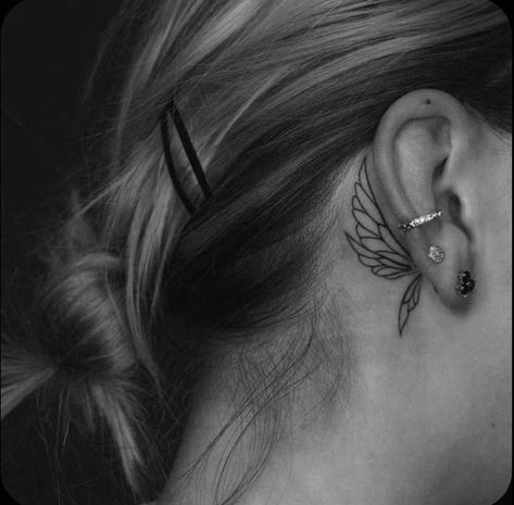 Small Behind The Ear Tattoo, Back Ear Tattoo, Behind The Ear Tattoos, Tattoos Cross, Leo Tattoo, Behind The Ear Tattoo, Tattoo Behind Ear, Behind Ear Tattoos, Angel Tattoos