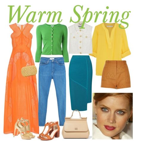 #Farbberatung #Stilberatung #Farbenreich #SabinaBoddem   fashion look from April 2016 by natlik featuring STELLA McCARTNEY, P.A.R.O.S.H., Diane Von Furstenberg, Moschino, River Island, Topshop, MANGO, GUESS, Dolce&G... True Spring Fashion, Warm Spring Outfit Ideas, True Spring Outfit Ideas, Warm Spring Wardrobe, Spring Warm Outfits, Warm Spring Capsule Wardrobe, Warm Spring Color Palette Outfits, True Spring Outfits, Bright Spring Outfits