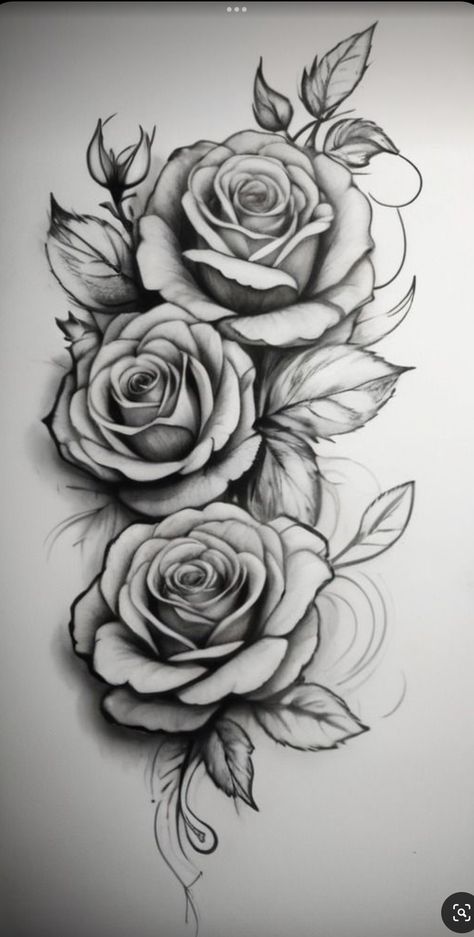 Roses Tattoo Design, Realistic Flower Tattoo, Cute Thigh Tattoos, Realistic Rose Tattoo, Rose Tattoo Sleeve, Rose Tattoos For Men, Rose Tattoos For Women, Stencil Outline, Flower Tattoo Shoulder