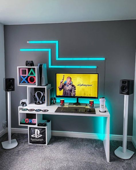 Gamrtalk® on Instagram: “By:@ralexxanderr 💬Did you keep Cyberpunk 2077 or return it?” Gamers Aesthetic, Game Night Aesthetic, Gaming Bedroom Ideas, Gamer Room Design, Cool Bedrooms For Boys, Games Room Inspiration, Aesthetic Game, Aesthetic Gaming, Room Gaming