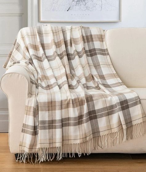 https://amzn.to/3tpFArB Buffalo Plaid Blanket, Fall Throw Blanket, Checkered Decor, Brown Throw Blanket, Blankets For Bed, Neutral Sofa, Beige Throws, Plaid Blankets, Fall Blanket