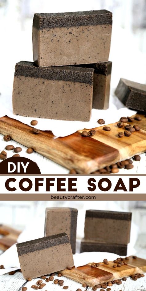 How To Make Exfoliating Soap, Coffee Melt And Pour Soap Recipe, Coffee Diy Crafts, Melt And Pour Soap Recipes For Men, Diy Coffee Soap, Coffee Soap Recipe, Coffee Essential Oil, Soap Business, Easy Soap Recipes