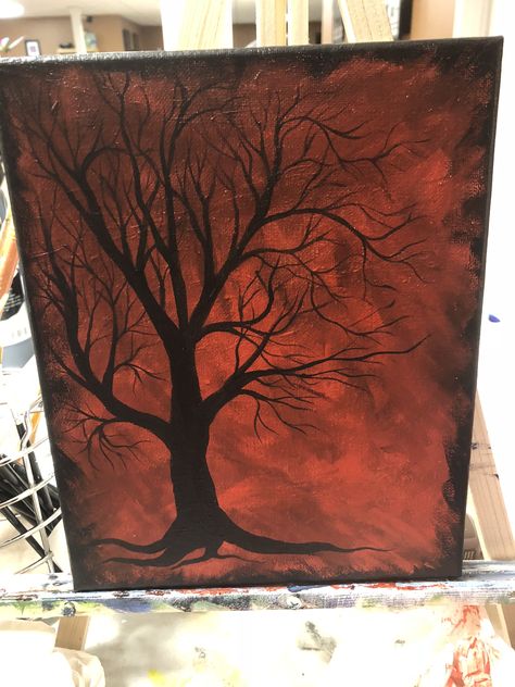 My creepy tree.  Love this one! Creepy Watercolor Art Easy, Creepy Tree Painting, Easy Creepy Paintings, Creepy Tree Drawing, Spooky Tree Painting, Dark Lonely Paintings, Dark Paintings Creepy Easy, Scary Paintings Easy, Goth Painting Ideas