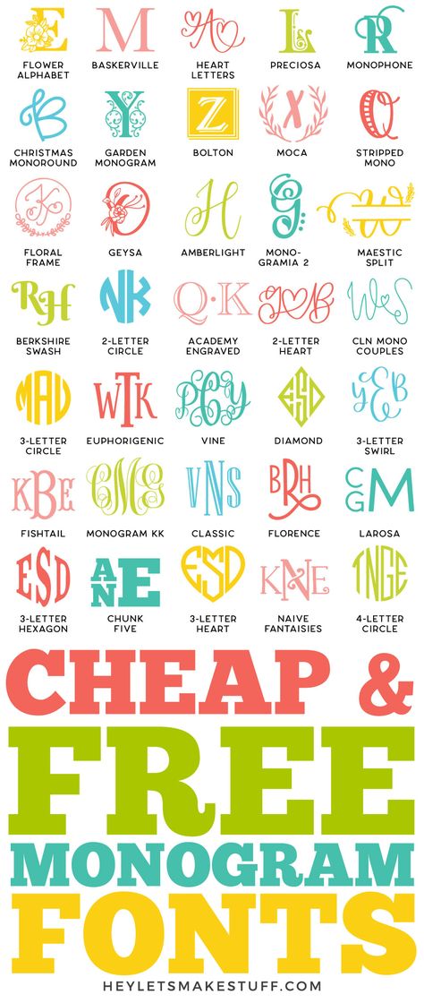 Want to personalize just about anything? Learn all about types of monograms, find cheap and free monogram fonts, and learn my favorite FREE monogram generator in this ultimate guide to crafting with monograms! Vinyl Initials Designs, Monogram Fonts Initials Letters, Cricut Monogram Fonts Free Download, Cricut Monogram Fonts, Cute Monogram Ideas, Single Letter Monogram Font Initials, Monogram Fonts For Cricut Free, Monogram Fonts In Canva, Cricut Initial Designs