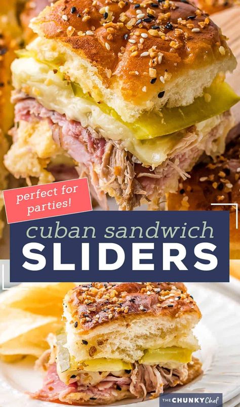 Slider Board, Sandwich Sliders, Sandwich Cubano, Low Carb Sandwich, Sliders Recipes Hawaiian Rolls, Cuban Sliders, Easy Slider Recipes, Cuban Sandwiches, The Chunky Chef