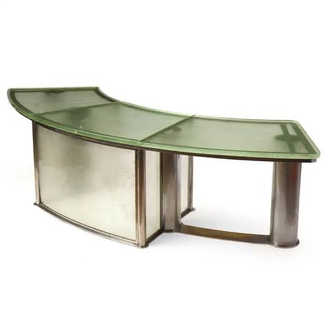 For Sale on 1stDibs - A superb and important desk of semicircular form having an exposed and substantial architectural chromed bronze frame supporting floating thick panels Indian Room, Old Room, Glass Desk, Interiors Dream, Elegant Furniture, Furniture Side Tables, Creative Furniture, Art Deco Furniture, Interior Design Art