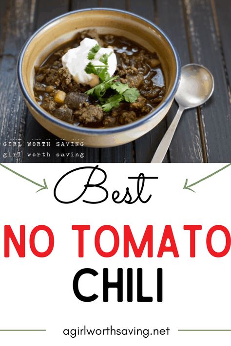 Looking for a chili without tomatoes? This no tomato chili is savory and hearty and filling. This easy recipe make the perfect lunch or dinner. Chilli Recipe Without Tomatoes, Chili Without Tomatoes Recipes, No Tomatoes Chili, No Tomato Chili Recipes, Chilli Without Tomatoes, Tomato Free Chili, Chili No Tomatoes, Recipes Without Tomatoes, Chili Recipe Without Tomatoes