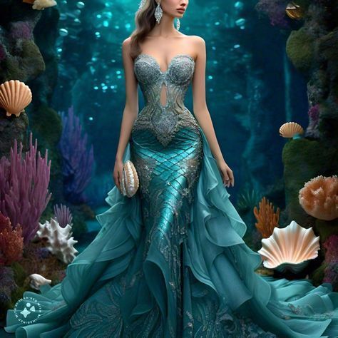 Under The Sea Costumes, Sea Costume, Outfits Bonitos, Ocean Dress, Mermaid Ball Gown, Crystals Wedding, Sea Dress, Blue Evening Gowns, Christmas Outfit Ideas