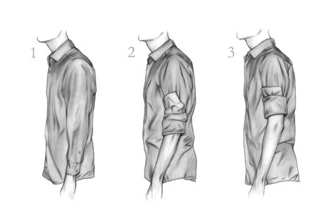 How to roll up your sleeves (properly) How To Draw Rolled Up Sleeves, Rolled Up Sleeves Drawing Reference, Costume Drawing, How To Roll, Rolled Up Sleeves, Art Things, Roll Up Sleeves, Mens Style, Roll Up