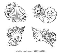 Seashell And Flowers Tattoo, Seashell With Flowers Tattoo, Pink Seashell Tattoo, Seashell Flower Tattoo, Sea Flowers Tattoo, Shell Tattoo With Flowers, Sea Shell Tattoos For Women, Seashell Images, Pr Tattoo