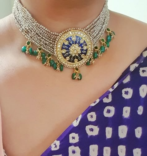 Meenakari Jewellery Necklaces, Moti Choker Necklace, Jadau Set, Polki Choker Set, High Jewelry Design, Meenakari Jewellery, Polki Choker, Circle Purse, Bridal Necklace Designs